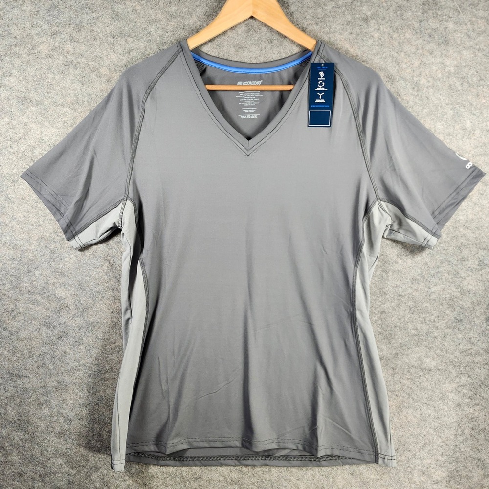 Coolcore Womens XL Basic V-Neck Tee Grey Cooling Athletic Shirt NWT Activewear